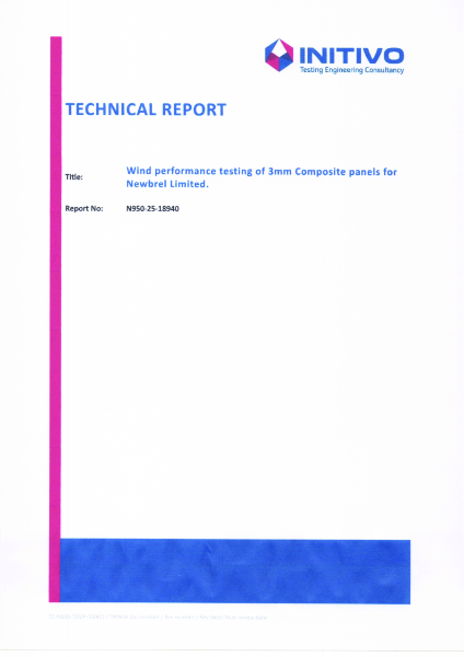 Wind performance testing of 3 mm Composite panels for
Newbrel Limited - N950-25-18940