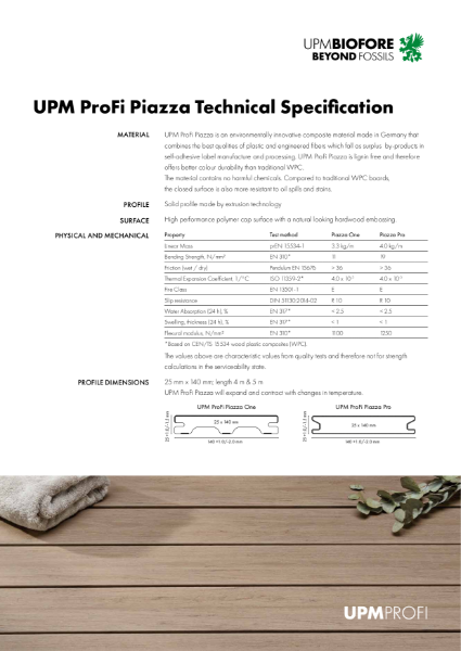 UPM ProFi PiazzaTechnical Specification