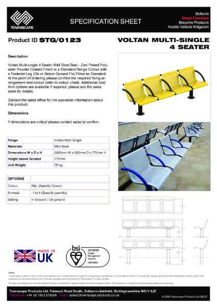 Townscape Voltan Multi-Single 4 Seater Specification Sheet STG/0123