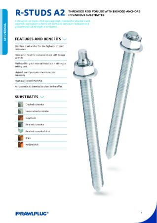 R Studs A2 Stainless Steel - Data Sheet