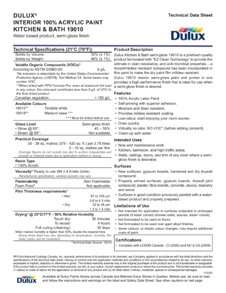 Dulux® Interior 100% Acrylic Paint Kitchen & Bath 19010