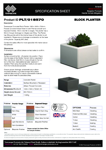 Townscape 1000x1000x700 Concrete Planter PLT018570