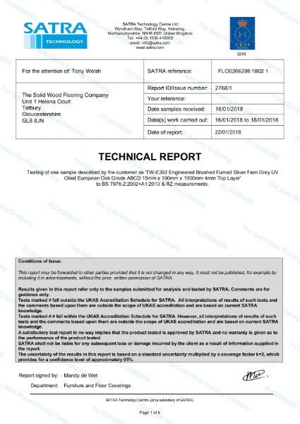 Satra Technology Slip Score - Oiled Wood Flooring