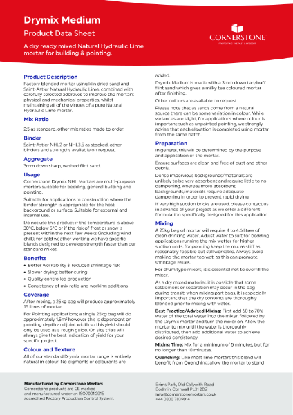 Drymix Medium - Product Data Sheet