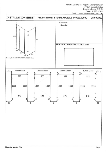 Installation Sheet - Deauville 1400mm x 900mm