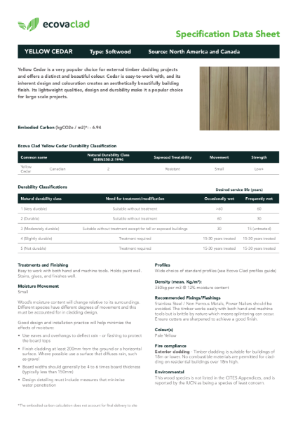 Yellow Cedar Data Sheet