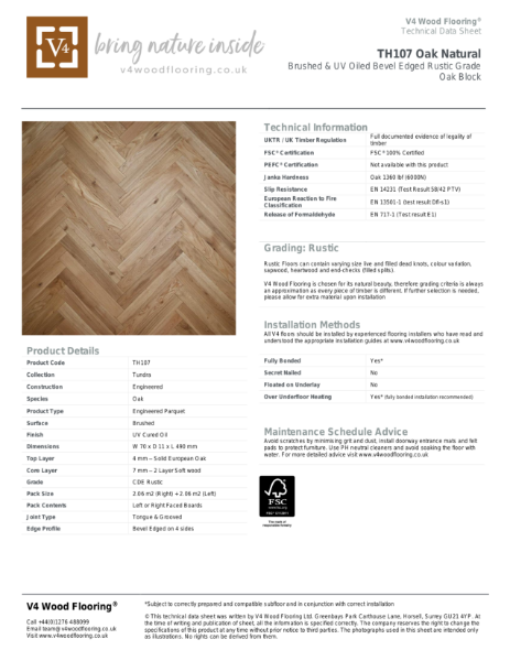 TH107 Oak Natural I Technical Datasheet