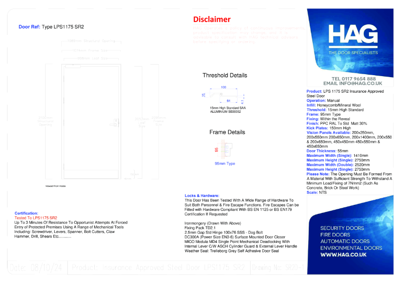 CAD SR234 Insurance Rated Steel Doors