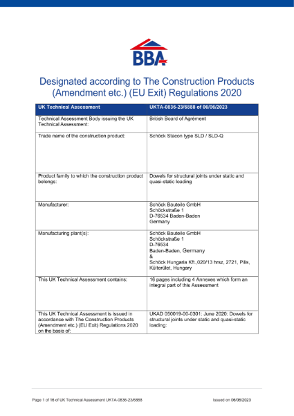 UKTA-0836-23/6888 - Schöck Stacon® type SLD/SLD-Q