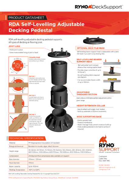 Datasheet - Self-Levelling Adjustable Decking Pedestals