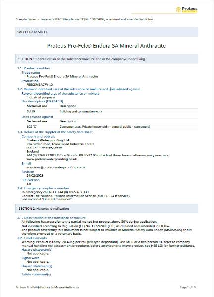 Safety Data Sheet - Proteus Pro-Felt® Endura SA Capsheet