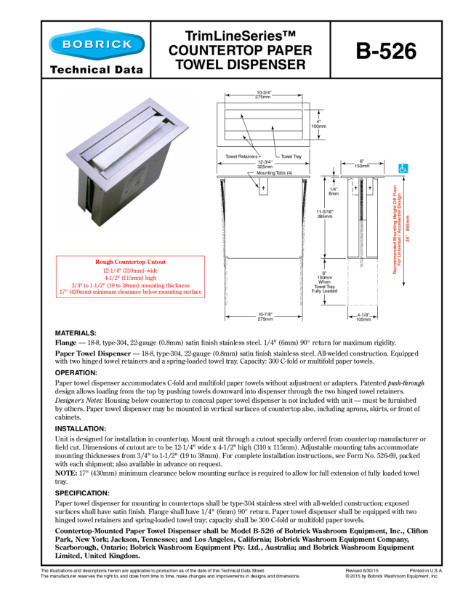 TrimLineSeries™ Countertop Paper Towel Dispenser B-526