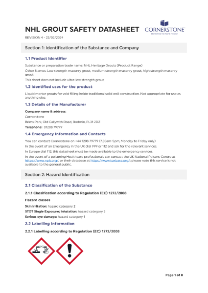 NHL Grout - Safety Data Sheet