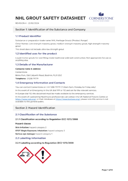 NHL Grout - Safety Datasheet