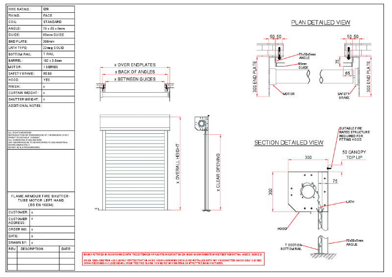 Flame Armour Fire Shutter - Tube Motor LH Masonry Face Fix