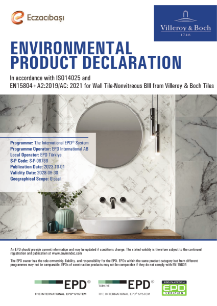 EPD In accordance with ISO14025 and
EN15804+A2:2019/AC: 2021 for Wall Tile-Nonvitreous Blll from Villeroy & Boch Tiles