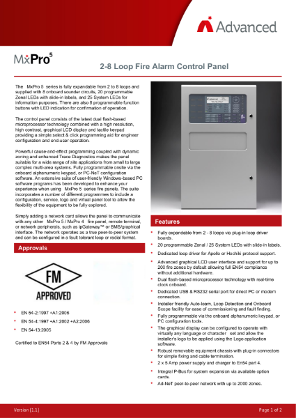 Datasheet - MxPro 5 Fire Alarm Control Panel 2-8 Loops