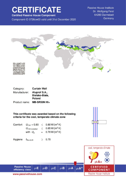 Aluprof MB-SR50N HI+ Curtain Wall - Passivhaus Certificate phB