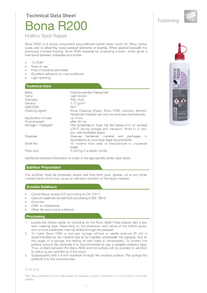 Bona R200 - Technical Data Sheet