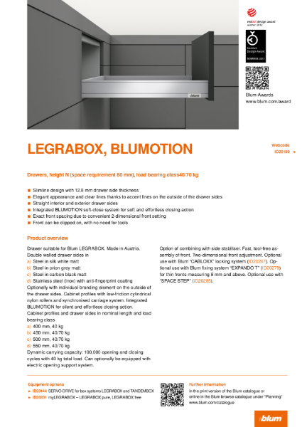 LEGRABOX BLUMOTION N Height Specification Text