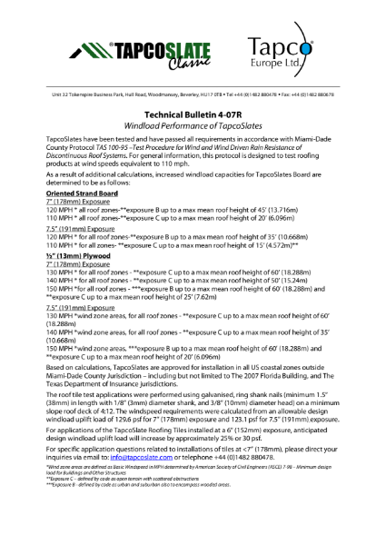 TapcoSlate Classic Wind Load Performance