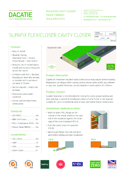 Dacatie SupaFix Flexicloser - cavity closers - 30 to 100mm cavities - Datasheet