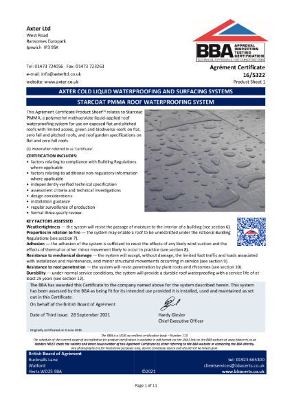 16/5322 - Axter Starcoat PMMA Roof Waterproofing System