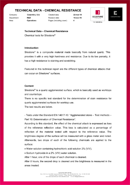 SILESTONE CHEMICAL RESISTANCE