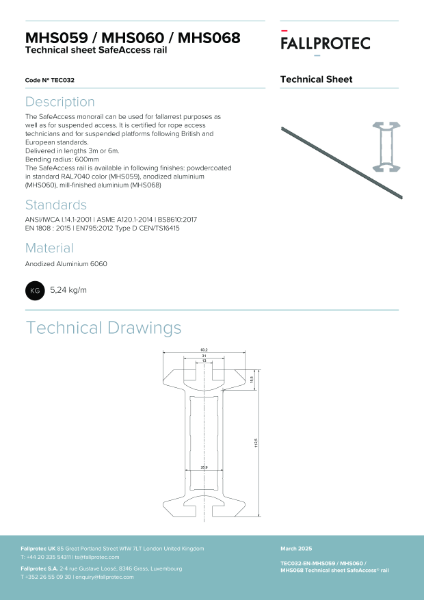 SafeAccess Rail Monorail for Fall Arrest (MHS059 / MHS060 / MHS068)