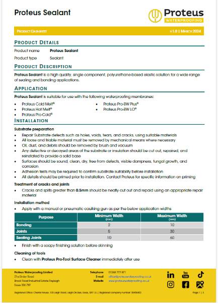 Product Data Sheet - Proteus Sealant