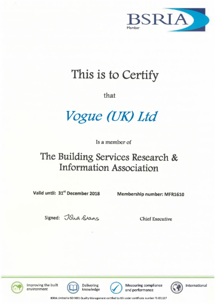 BSRIA Certificate