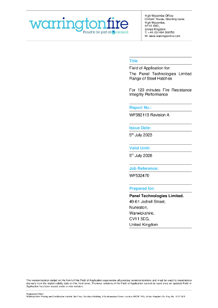 FIRE CERTIFICATE 1 HOUR - Warrington Fire