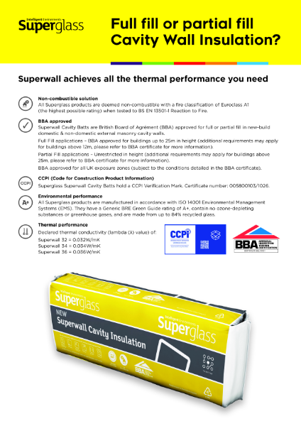 Superglass Superwall Cavity Batt U-value Guide