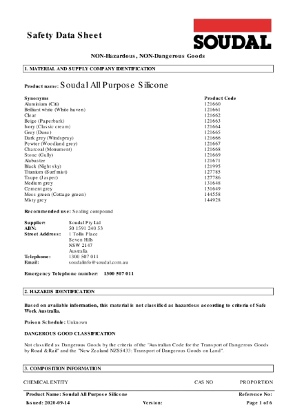 All purpose silicone - Safety Data Sheet