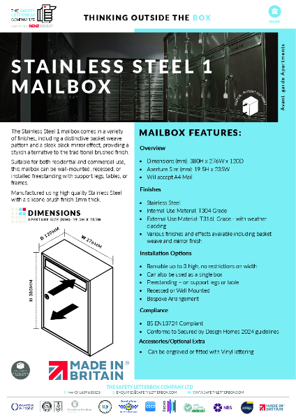 Stainless Steel 1 Mailbox Datasheet