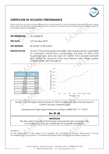 AC/24435/23 - Acoustic Performance - One Layer 10mm Toughened and One Layer of 12.8mm Acoustic Laminate 49dB