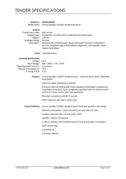 miscea aqualibur CLASSIC standard for pouch - Article no. CACR1S1NCDE