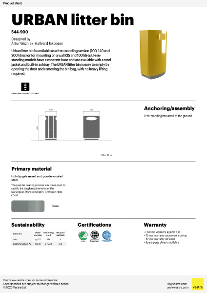 Urban litter bin, 140 litres - 544-900