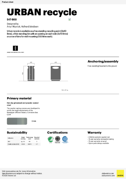 Urban recycling, 2 x 70 litres - 547-900