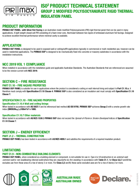 Primax PIR Panels IS02 Product technical statement