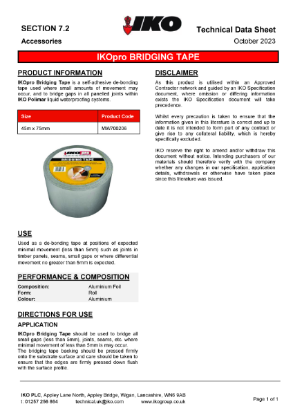 Technical Data Sheet (TDS) - IKOpro Bridging Tape