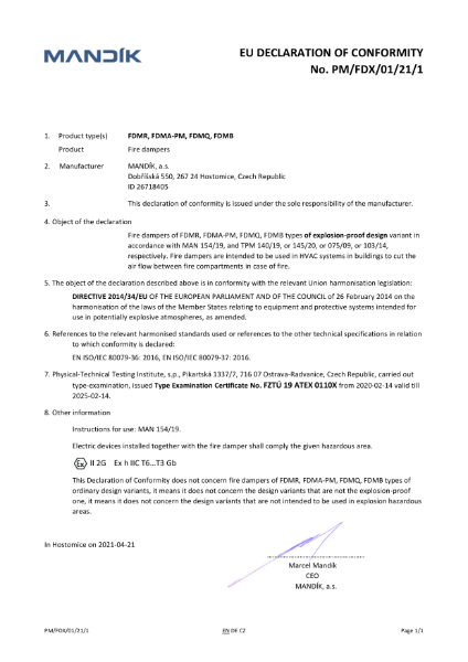 Declaration of conformity ATEX
