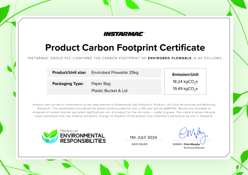 Envirobed Flowable Product Carbon Footprint Certificate