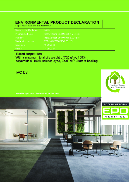 Tufted tiles, Polyamid 6 with a maximum total pile weight 720 gm2, EcoFlex Statera backing