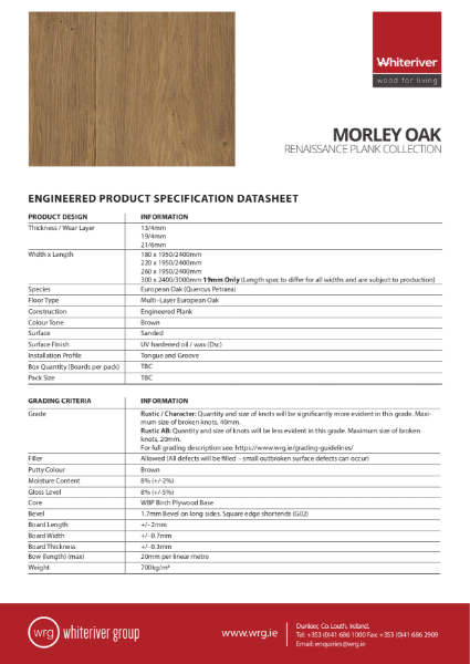 Renaissance Oak Morley Plank Spec Sheet