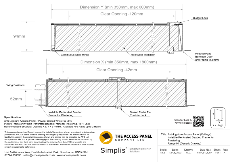 Anti-Ligature Ceiling Generic Technical Drawing