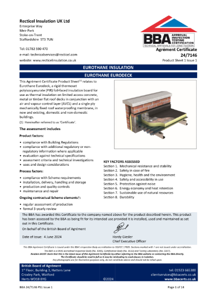 BBA Certificate 24/7146 Eurothane Eurodeck