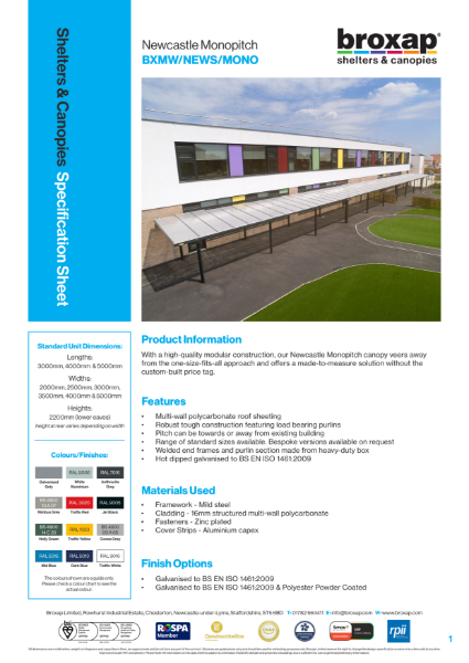 Newcastle Monopitch Specification Sheet