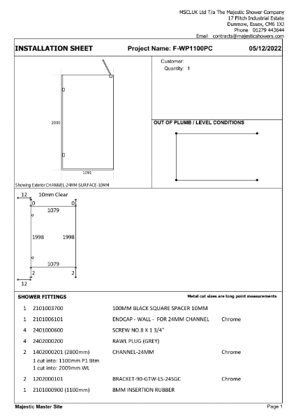 Installation Sheet - Monaco 1100mm