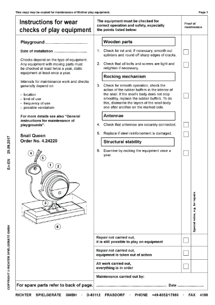 Timberplay Animals - Snail Queen - Maintenance Instructions